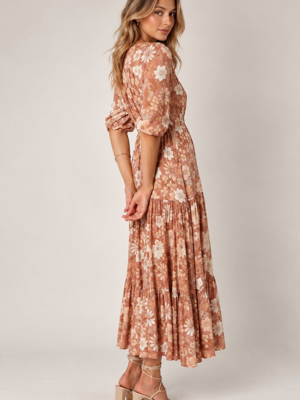 NWT PETAL & PUP Australia Kelda Dress In Rust Floral Midi Maxi Tiered Medium
